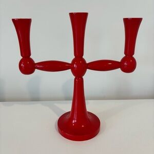 Finnish 3-arm candle holder turned wood Scandinavian Christmas candle holder red